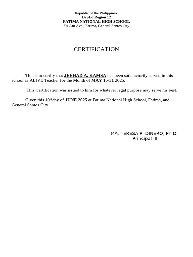 Monthly Cert Template | PDF