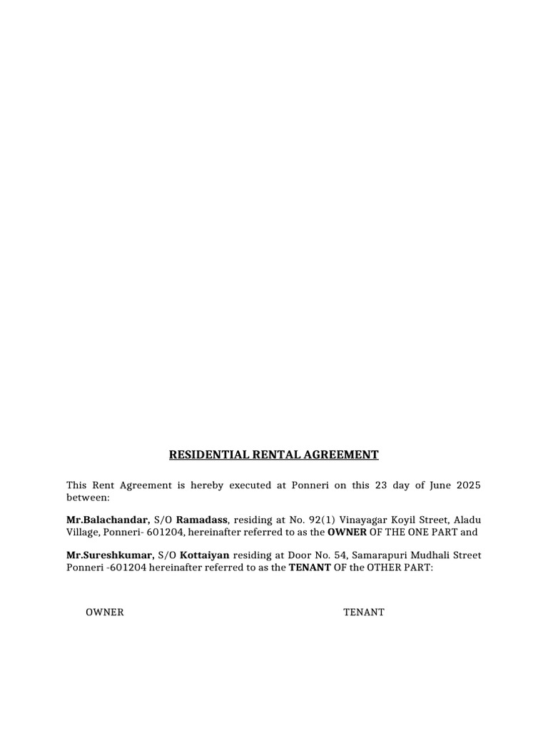 Residential Rental Agreement Sample | PDF | Leasehold Estate | Renting