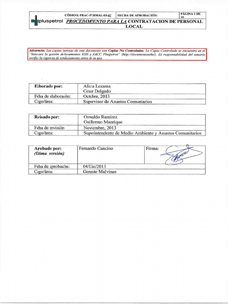 PRAC-PERMAL-03-03 Procedimiento de Contratación Local Rev Dic 13 | PDF