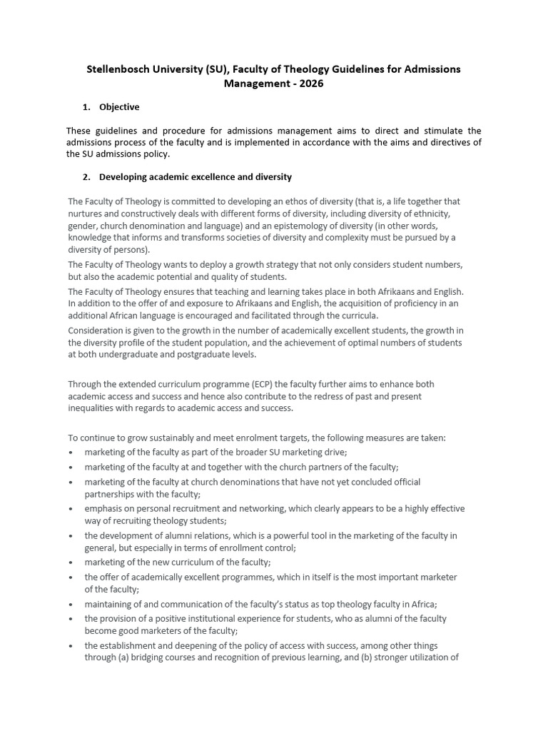 Admissions Guidelines for Theology 2026 | PDF | University And College ...