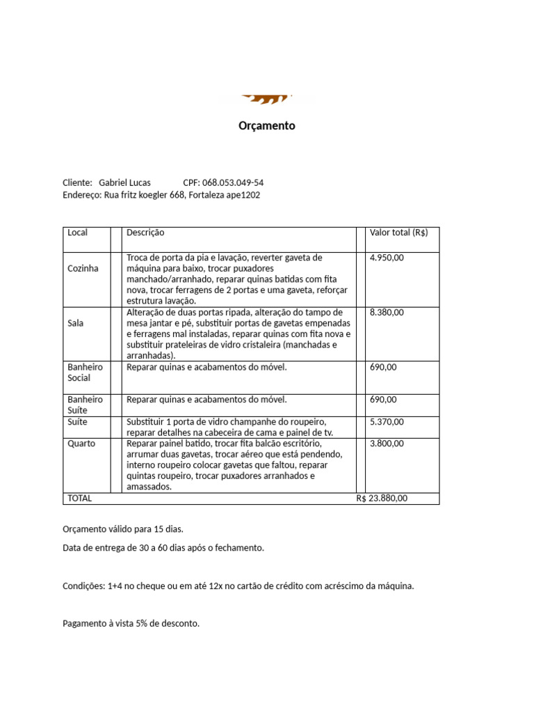 Modelo de Orçamento | PDF