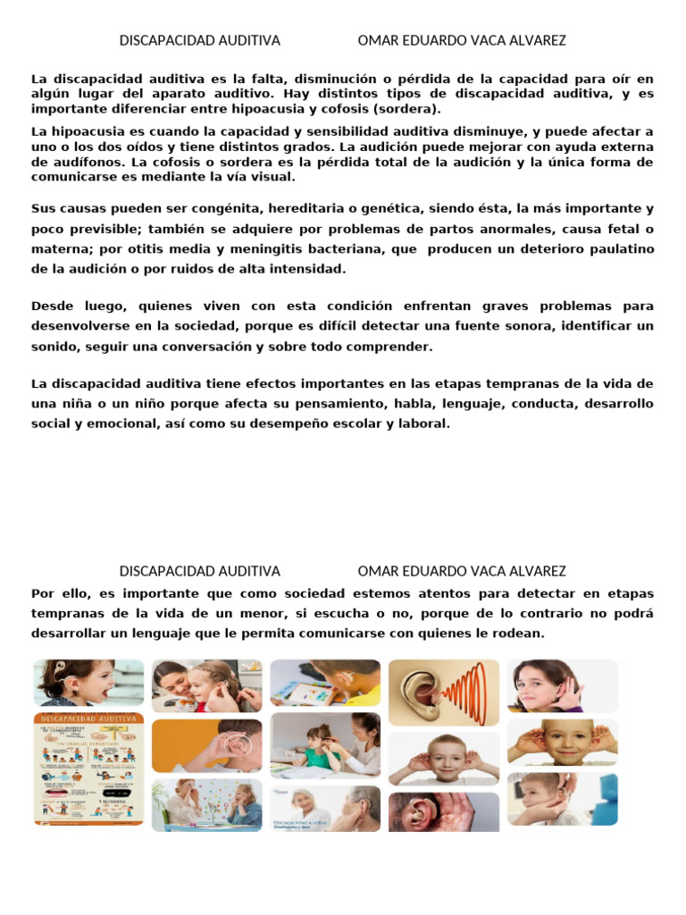 Discapacidad Auditiva: Tipos y Causas | PDF