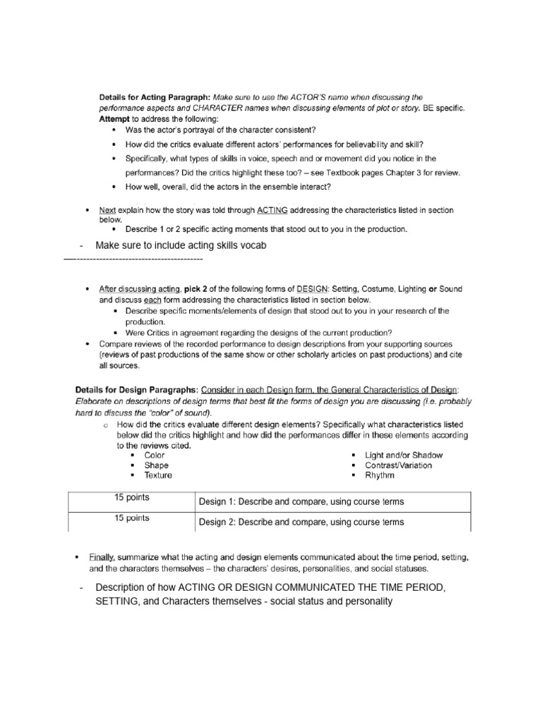 Theatre Production Critique Instructions | PDF