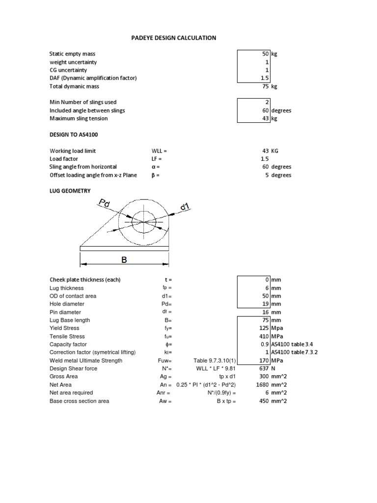 Lifting Lug Design Calcs as 4100 Strength Of Materials Welding