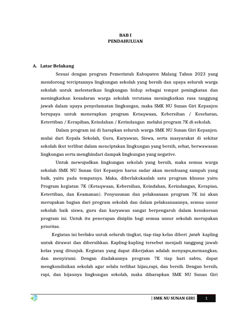 Program 7K untuk Lingkungan Sekolah | PDF