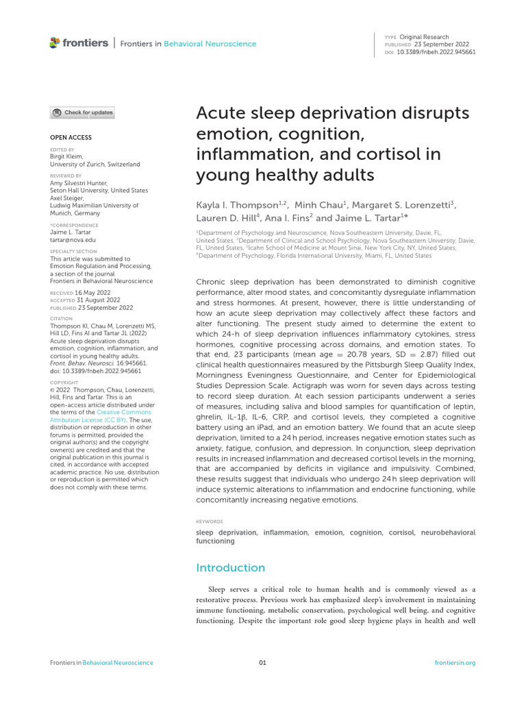 Acute Sleep Deprivation Effects on Emotion | PDF | Sleep Deprivation ...