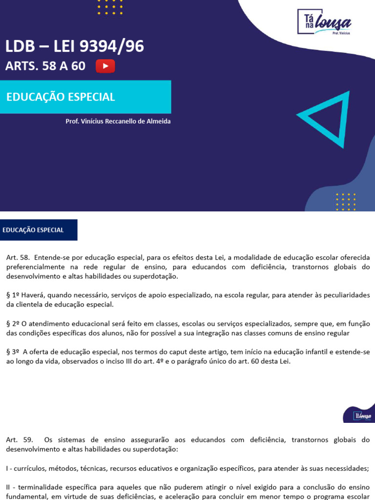 LDB - Arts 58 A 60 - Educação Especial | PDF | Educação Especial ...