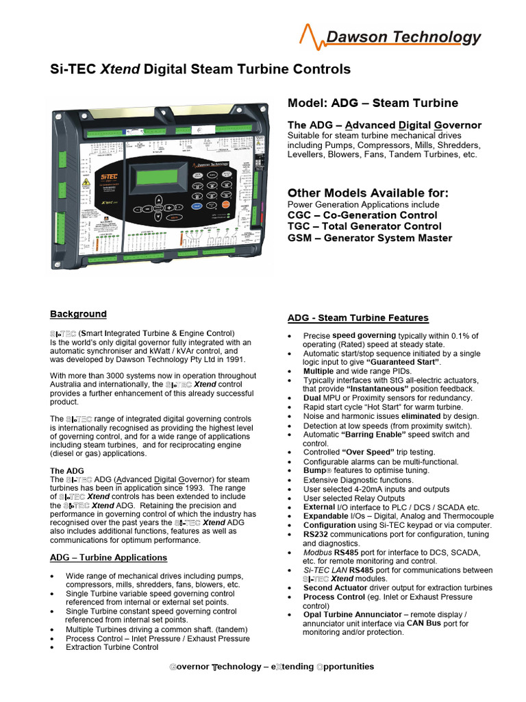Si-TEC Xtend ADG Turbine Brochure+ | PDF | Menu (Computing) | Relay