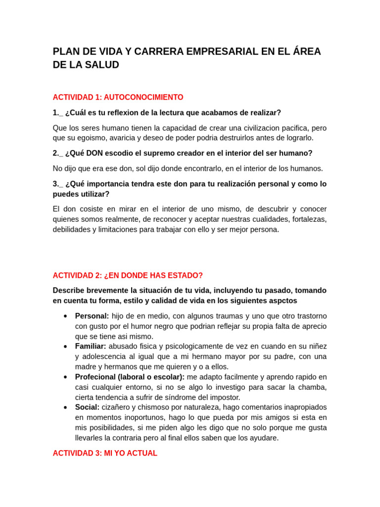 Plan de Vida y Carrera Empresarial | PDF | Análisis FODA