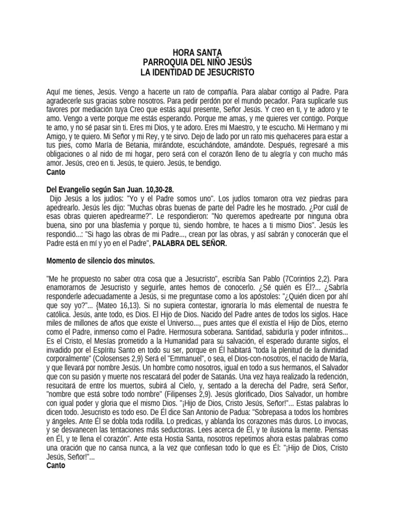 HORA SANTA La Identidad de Jesuscristo. | PDF | Cristo (título) | Jesús