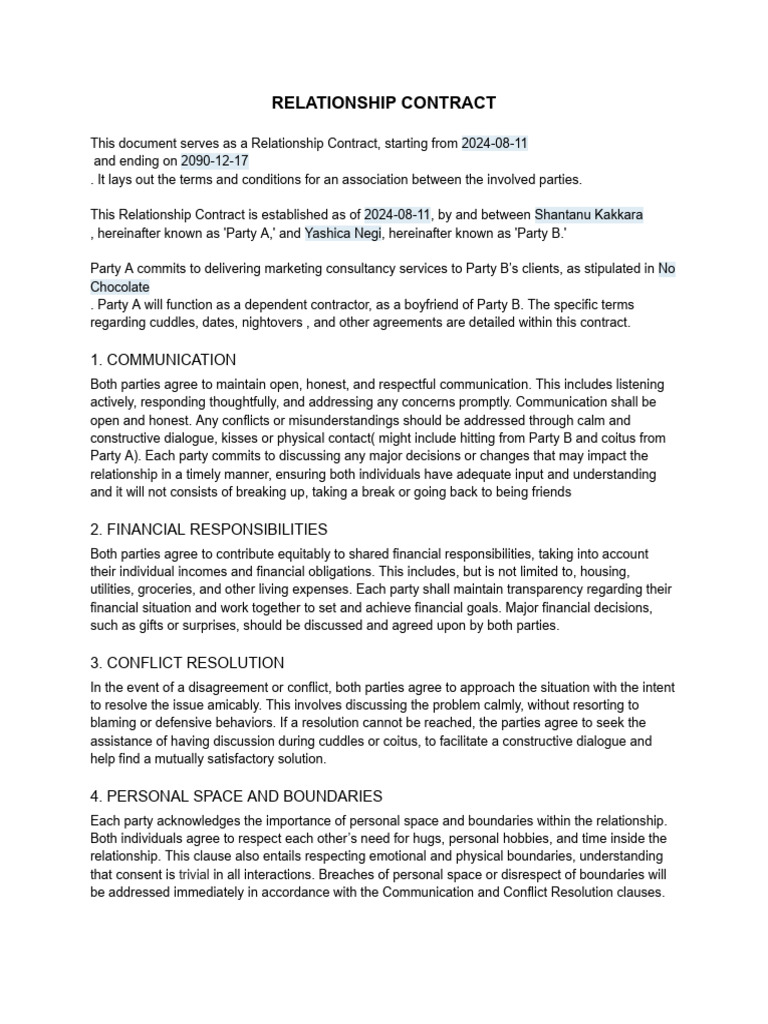 Relationship Contract Overview | PDF | Privacy | Conflict Resolution