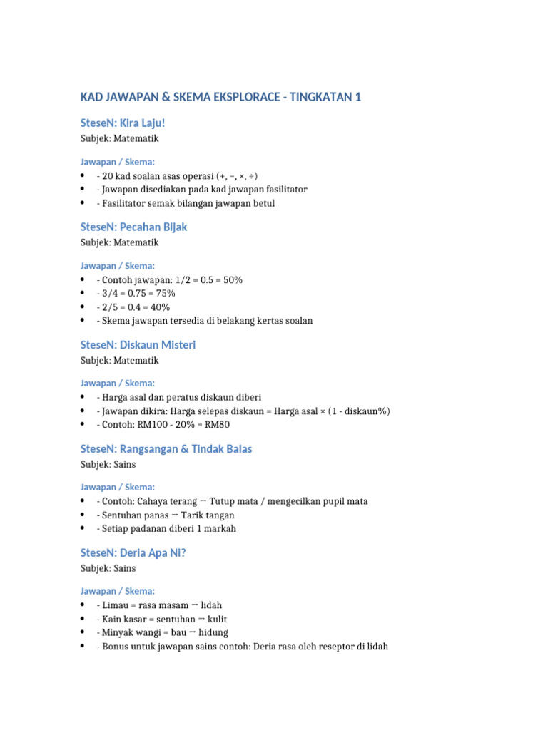 Skema Jawapan Eksplorace Matematik dan Sains | PDF