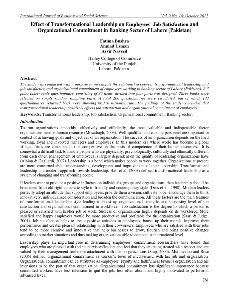 Effect of Transformational Leadership On Employees' Job Satisfaction ...