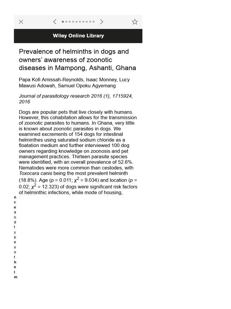 Photo inspiration: Visual Reference: Prevalence Of Helminths In Dogs And Owners Awareness