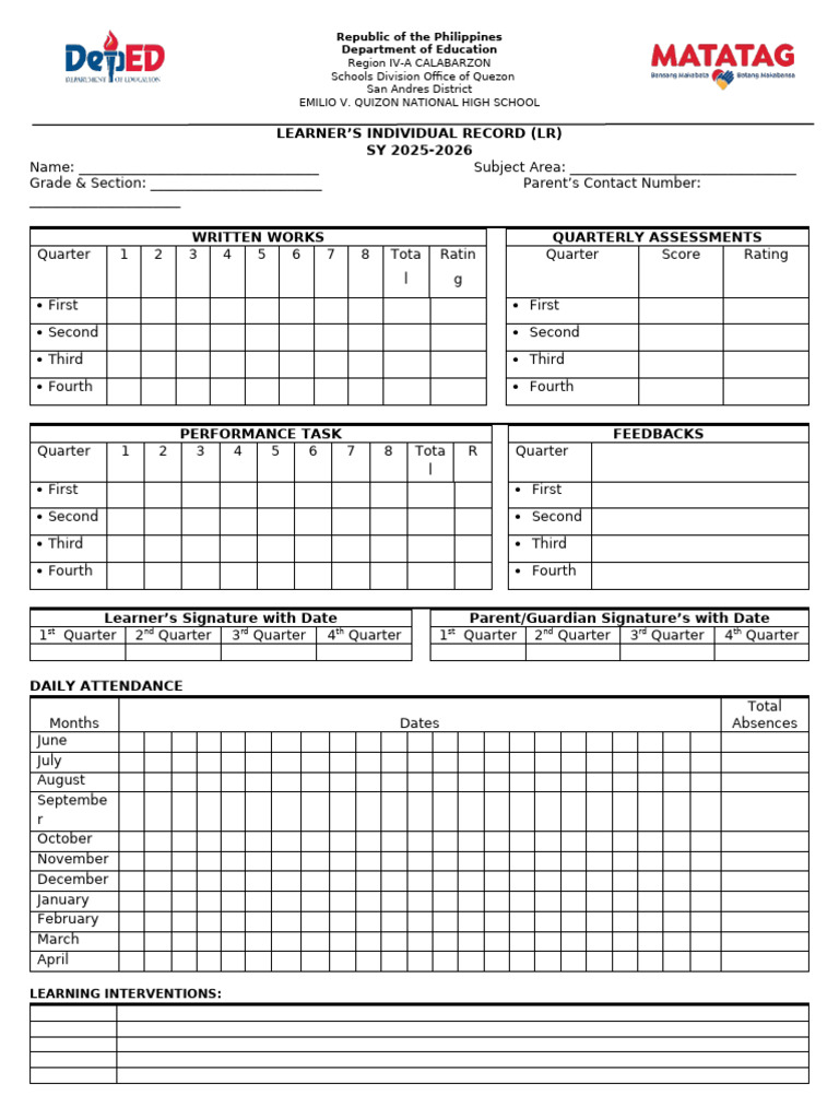 Individual Learner's Record (LR) | PDF