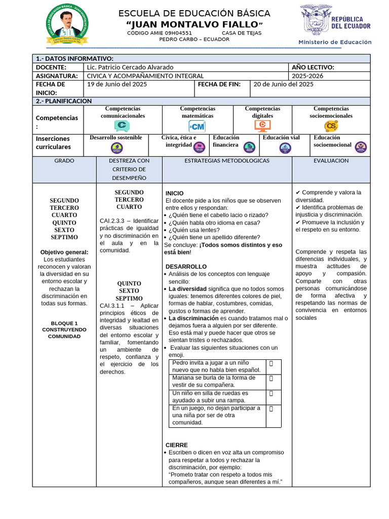 Planificación CAI 2025: Inclusión y Diversidad | PDF | Discriminación ...