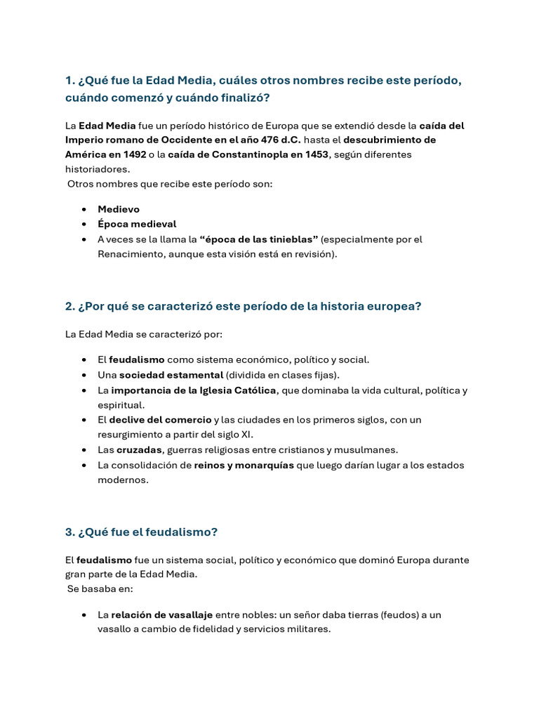 Características de la Edad Media en Europa | PDF | Edades medias ...