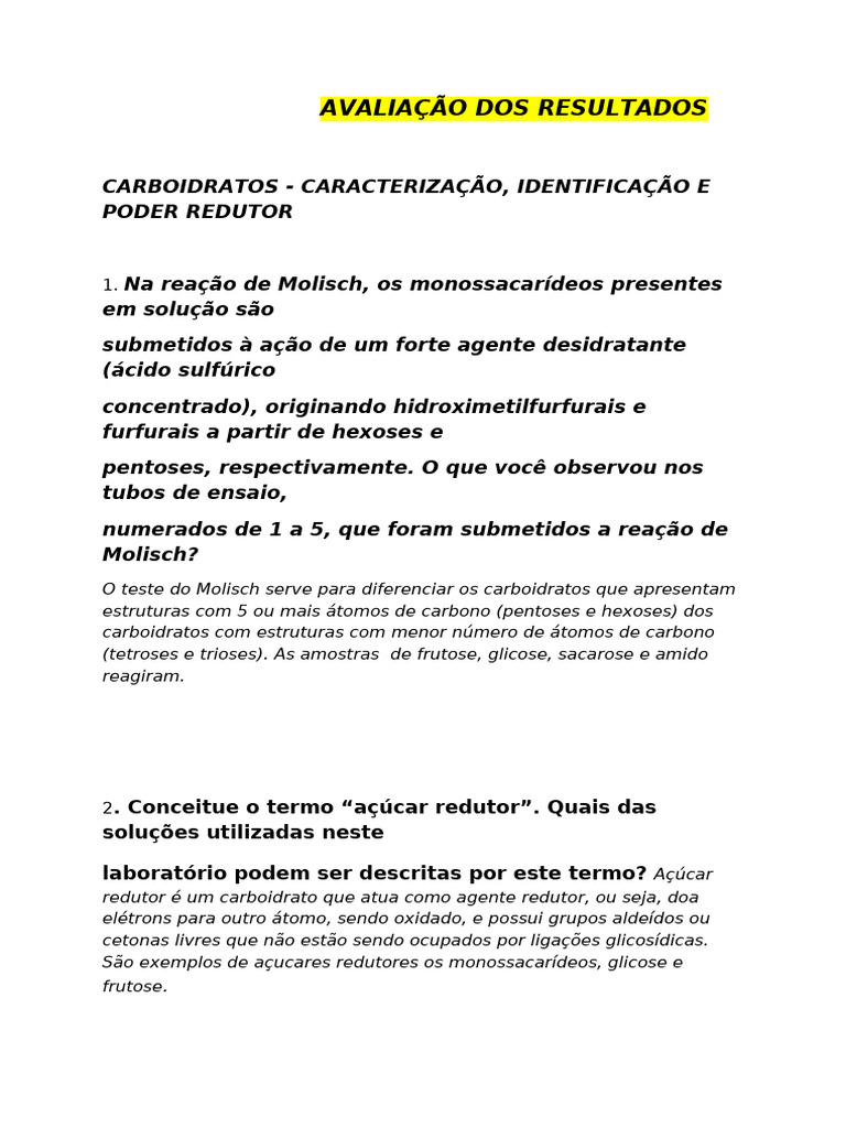 Caracterização de Carboidratos Redutores | PDF