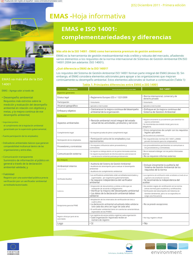 EMAS - Factsheet EMAS and ISO 14001.en - Es | PDF | Auditoría | Contralor