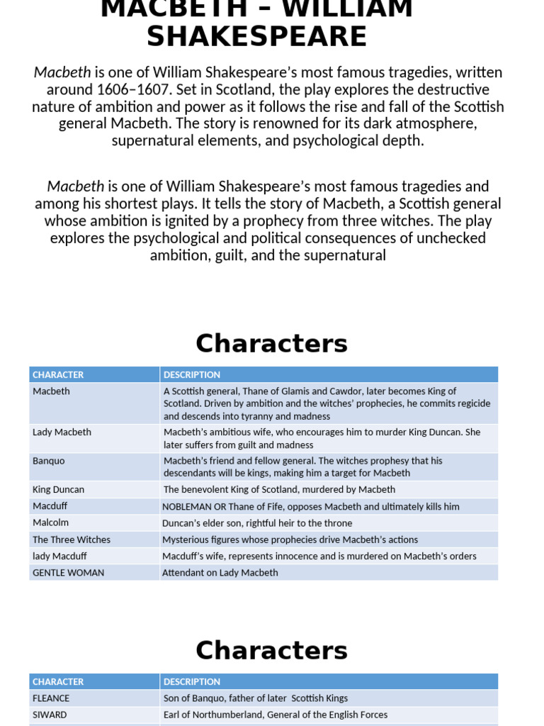 Macbeth: Ambition and Tragedy | PDF | Macbeth | Shakespearean Tragedies