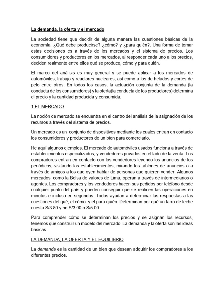 Demanda, oferta y equilibrio en mercados | PDF | Mercado (economía ...