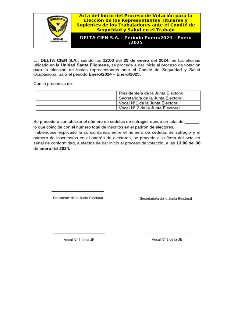 Acta de Inicio Al Proceso de Votación para Elección CSST | PDF