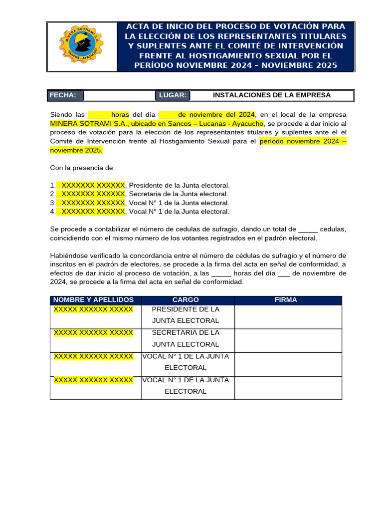 Acta de Inicio de Votación 2024-2025 | PDF