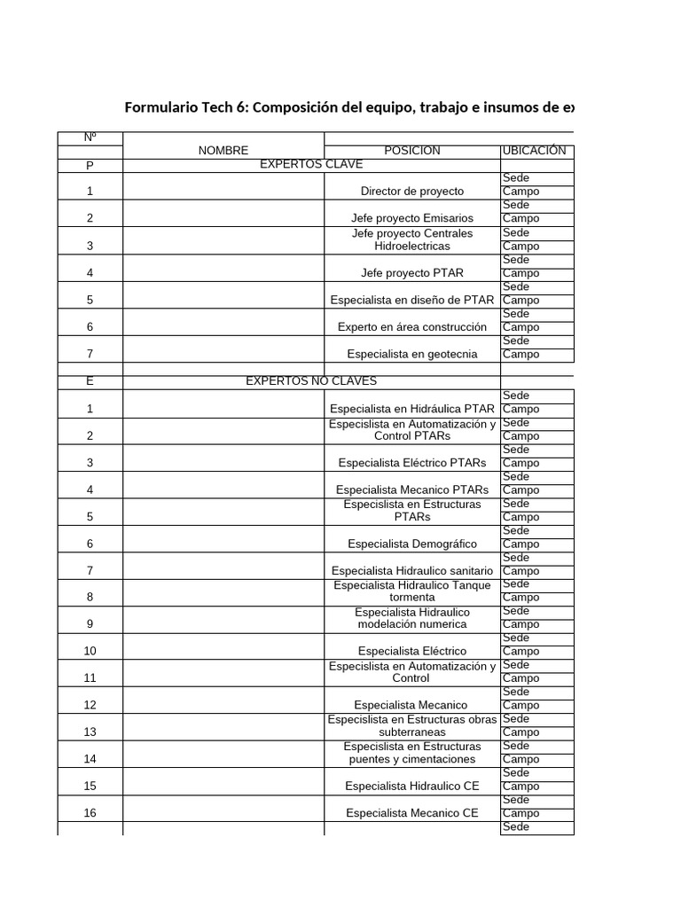 Formulario Tech 6: Equipo y Expertos | PDF | Ingeniero civil | Business