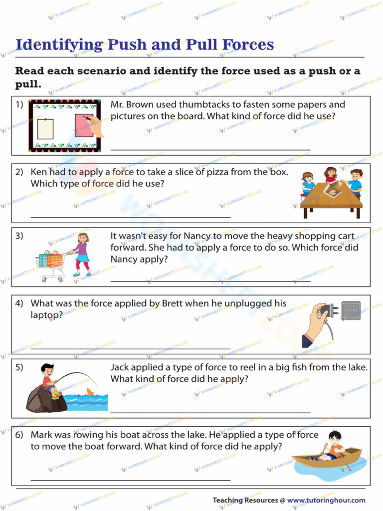 Identifying Push and Pull Forces Worksheet | PDF