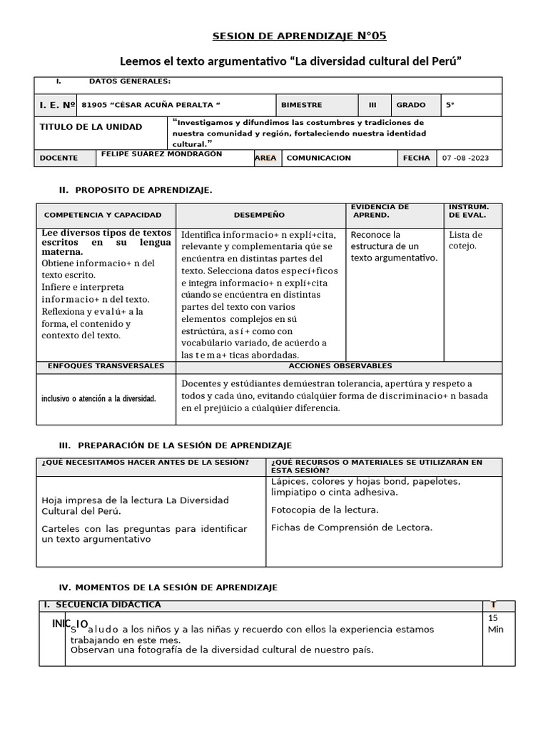 Aprendizaje sobre Diversidad Cultural en Perú | PDF | Patrimonio ...