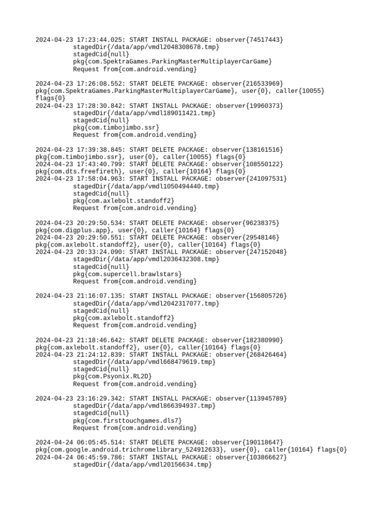 Android Package Install and Delete Logs | PDF | Android (Operating ...