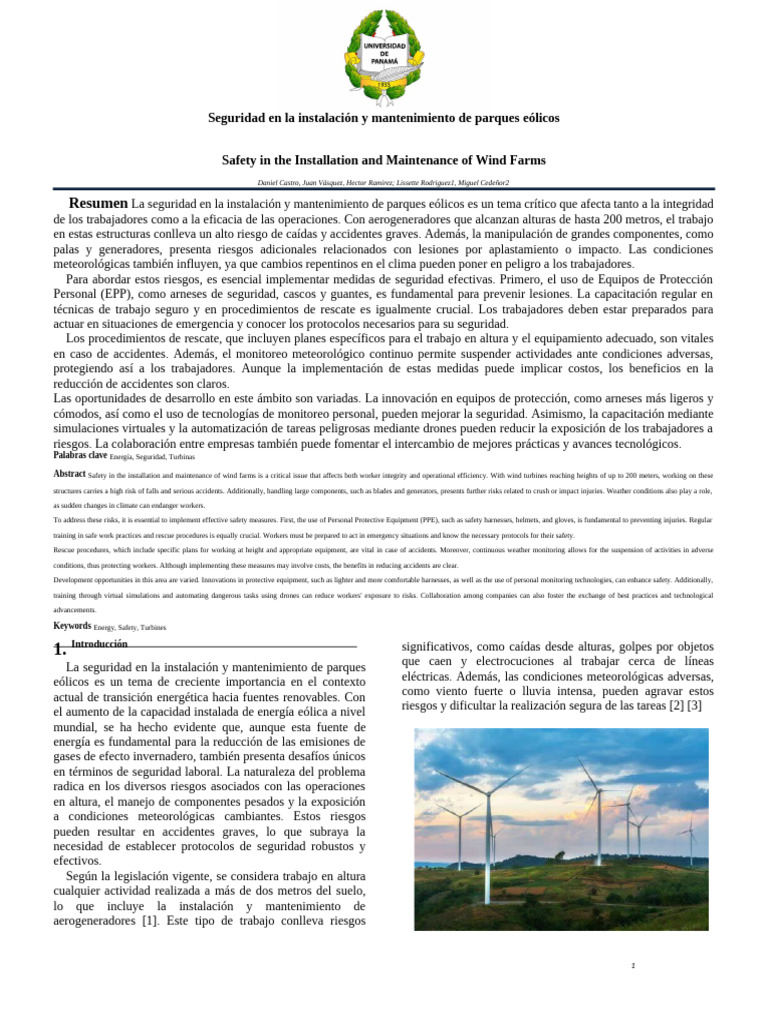 Seguridad en Parques Eólicos: Instalación y Mantenimiento | PDF ...