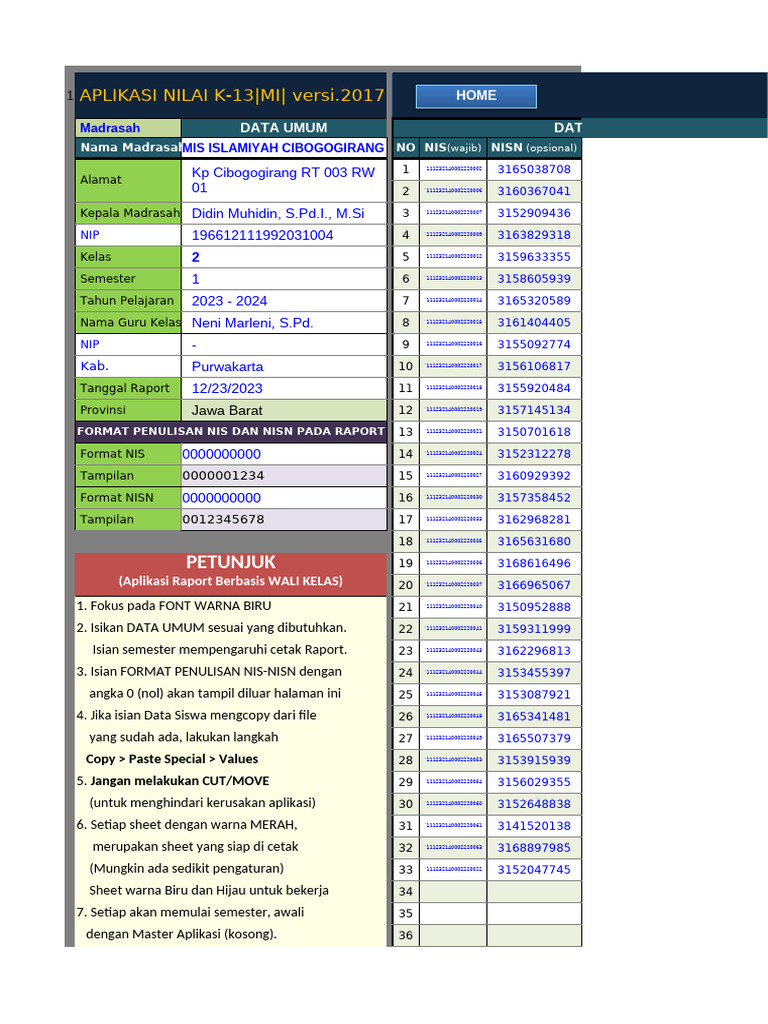 Raport K13 - Kelas 2B - 23 - 24 - Smestr1-Neni M | PDF