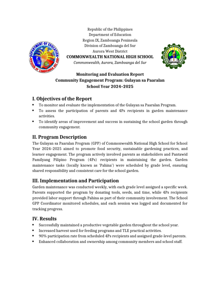 Gulayan sa Paaralan Program Evaluation | PDF | Monitoring And Evaluation