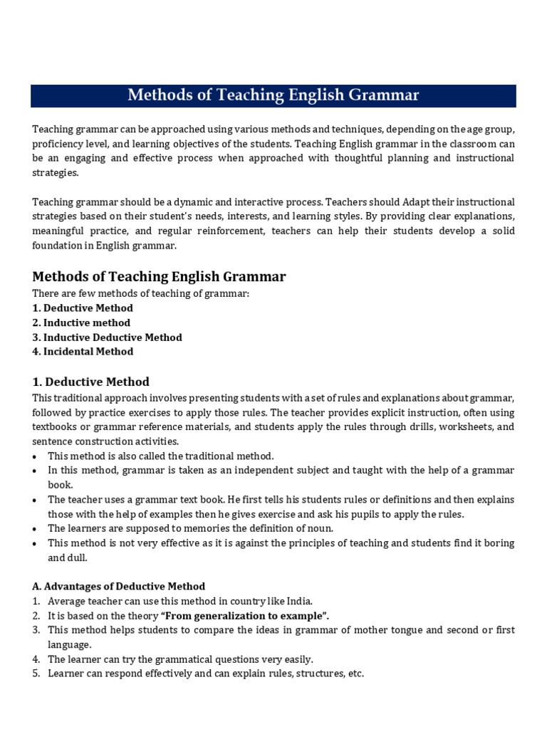 Methods of Teaching English Grammar | PDF