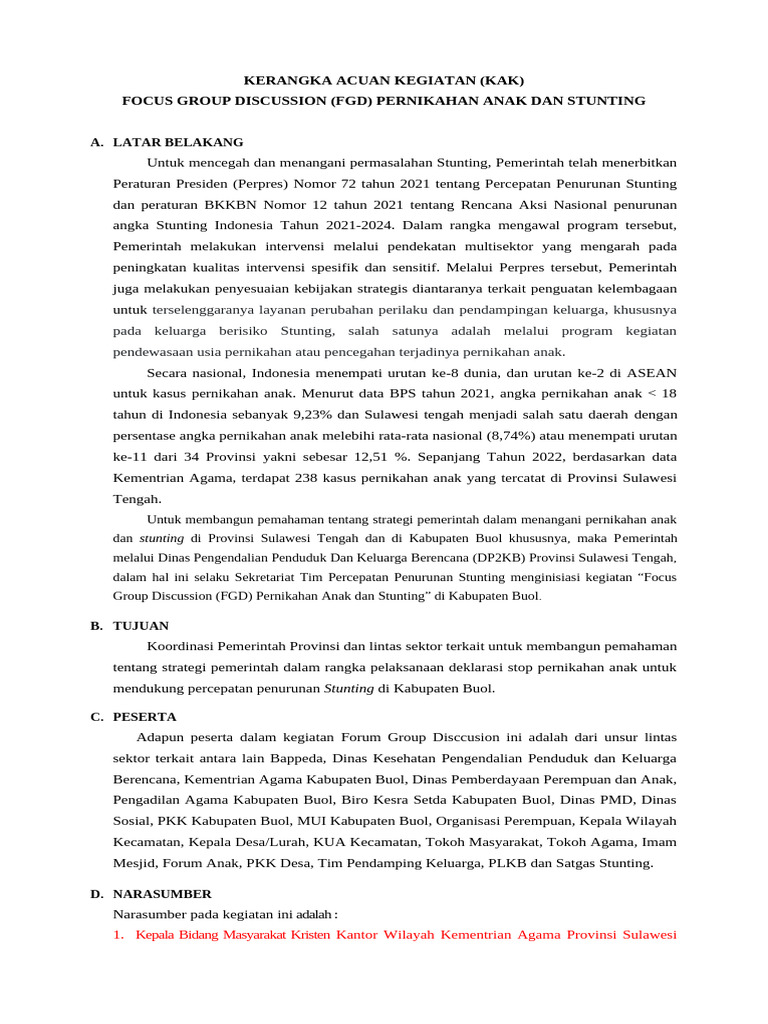 KAK Rakor Pernikahan Anak Dan Stunting | PDF