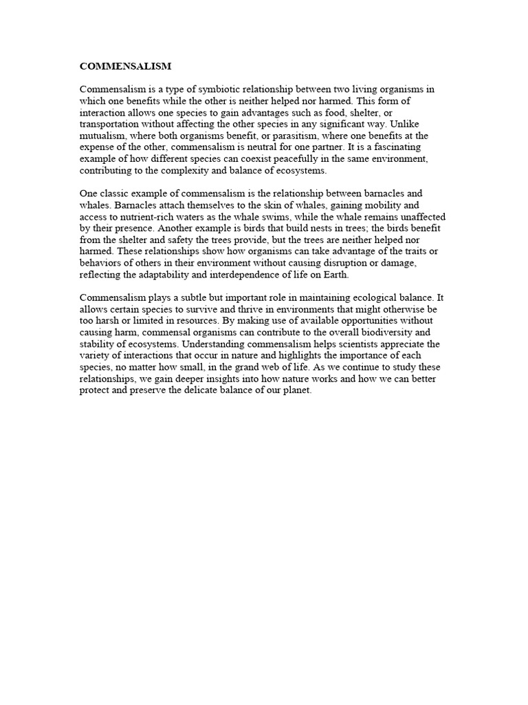 Understanding Commensalism in Nature | PDF