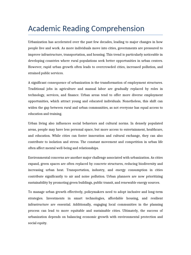 Academic - Reading - Intermediate | PDF | Urbanization | Urban Sprawl
