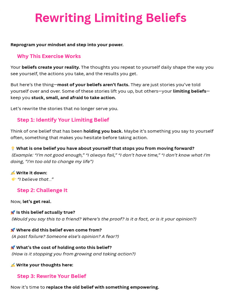 Rewriting Limiting Beliefs Workbook | PDF