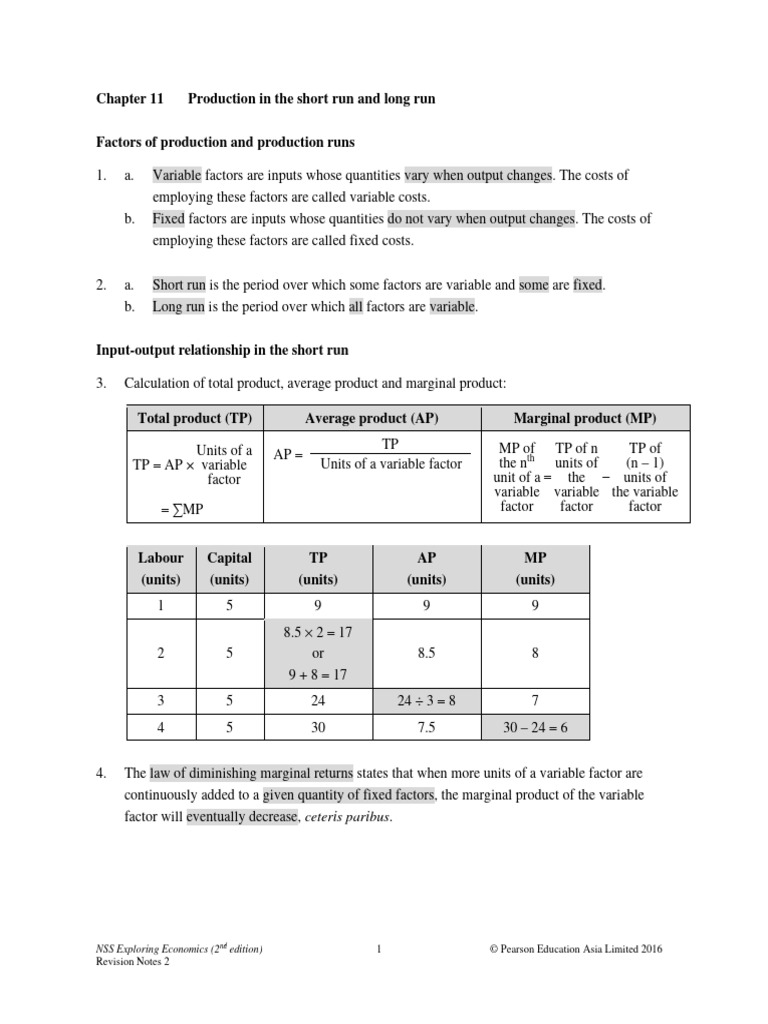 Production in Short Run and Long Run | PDF | Average Cost | Economies ...