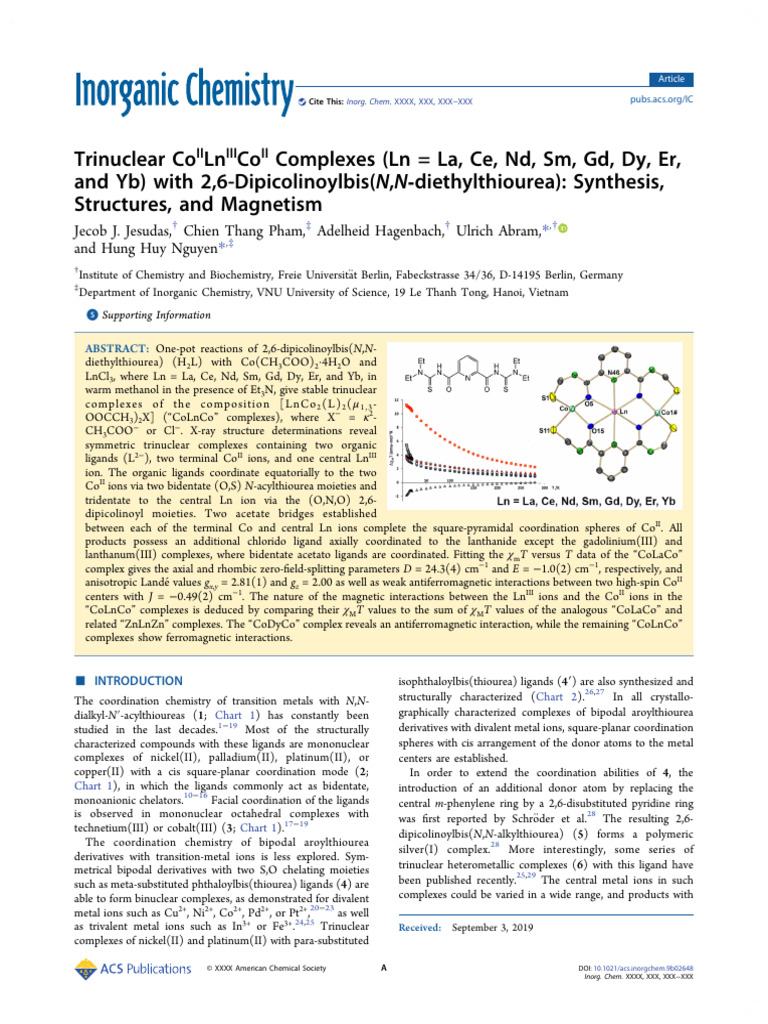 10 1021acs Inorgchem 9b02648-1 | PDF | Coordination Complex | Ligand