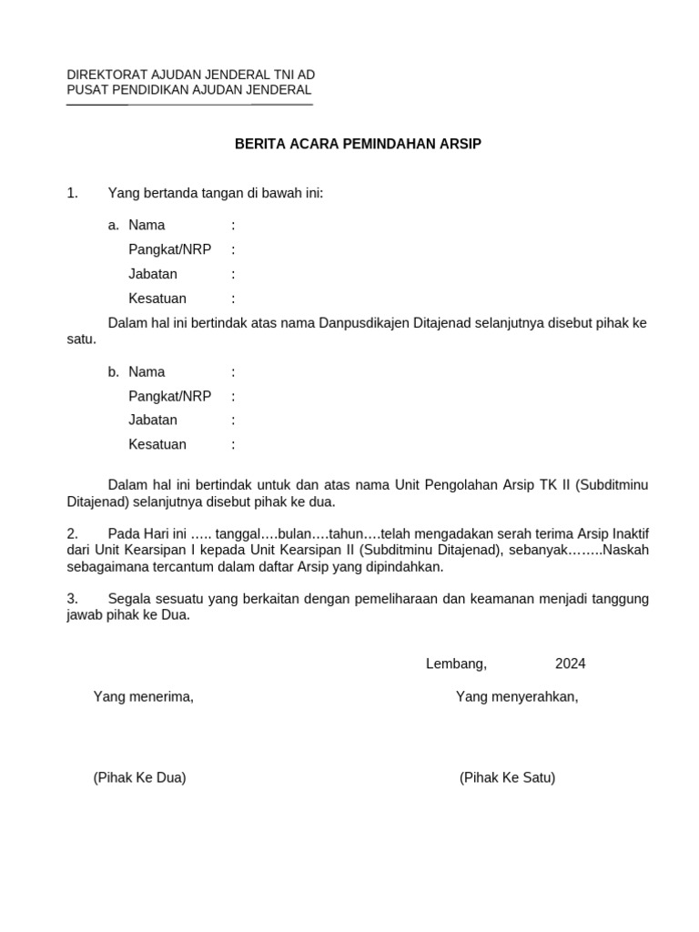 Contoh Format BA Pemindahan | PDF