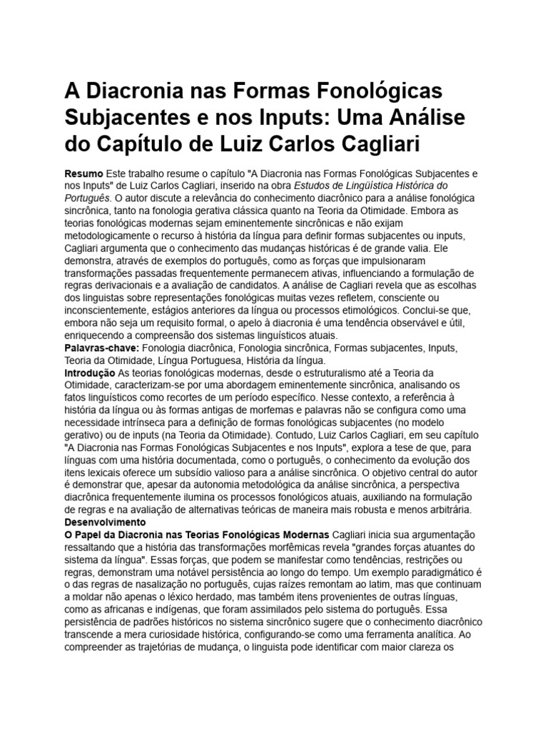 Diacronia na Fonologia Subjacente | PDF | Linguística | Fonologia