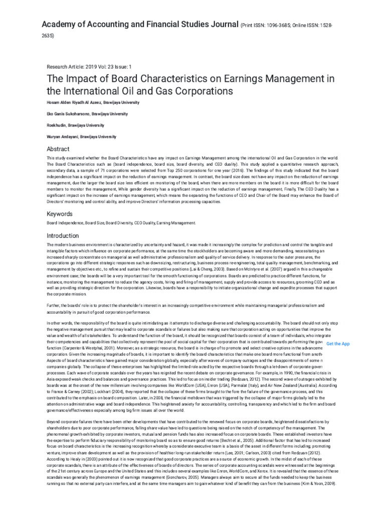 The Impact of Board Characteristics On Earnings Management in The ...