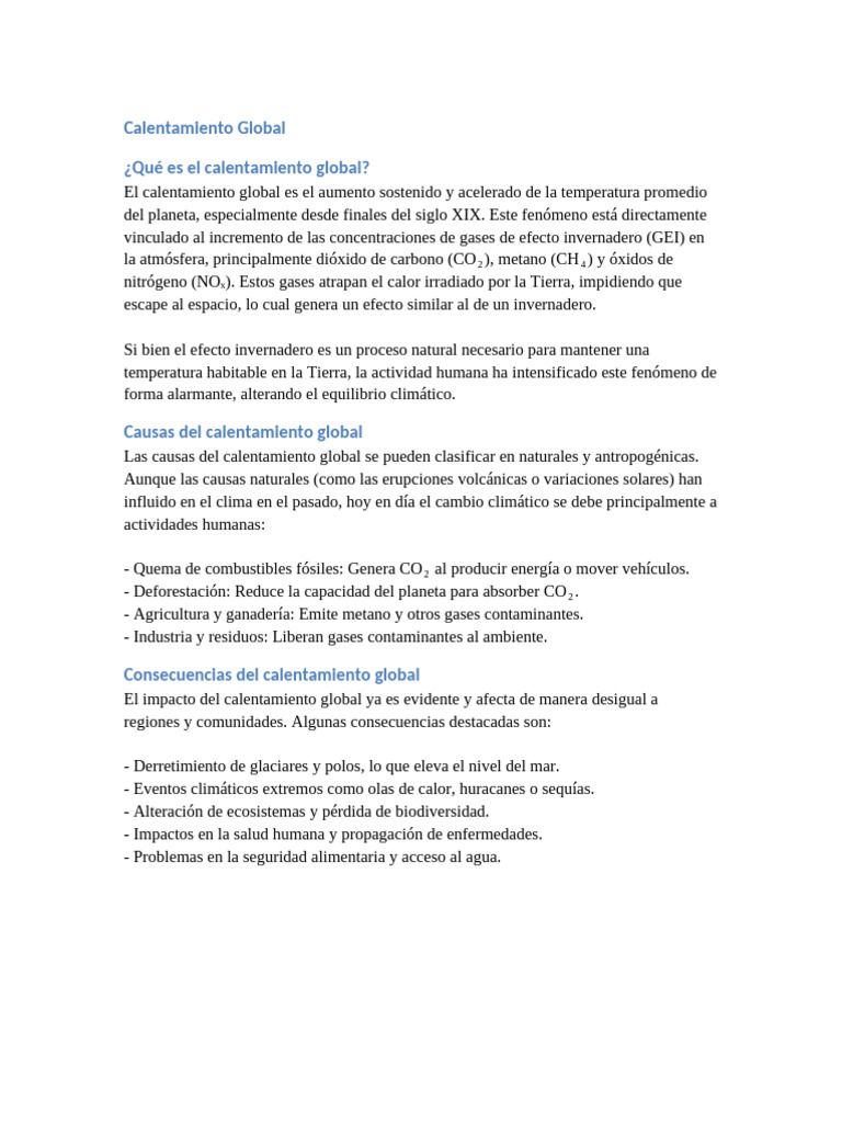 Causas y Consecuencias del Calentamiento Global | PDF | Gases de efecto ...