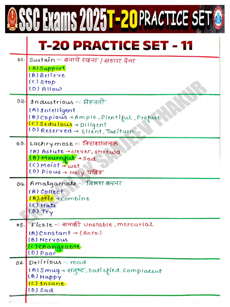 T 20 Hand Written Notes Set - 11 | PDF