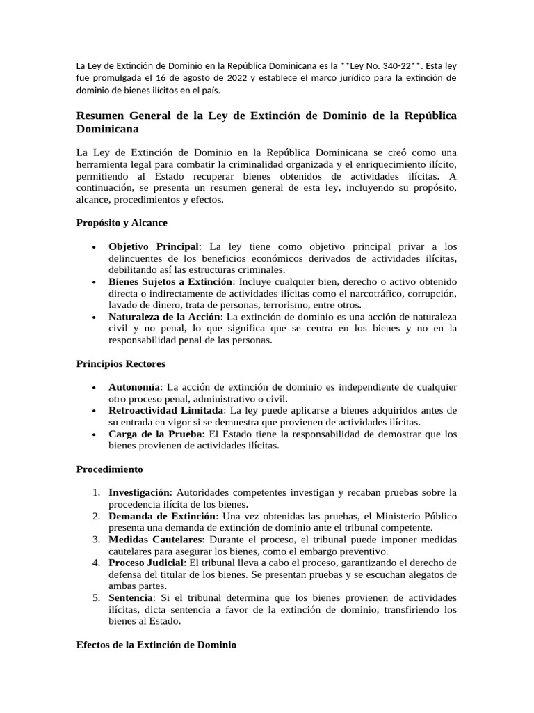 Resumen de La Ley de Extinción de Dominio en La República Dominicana ...