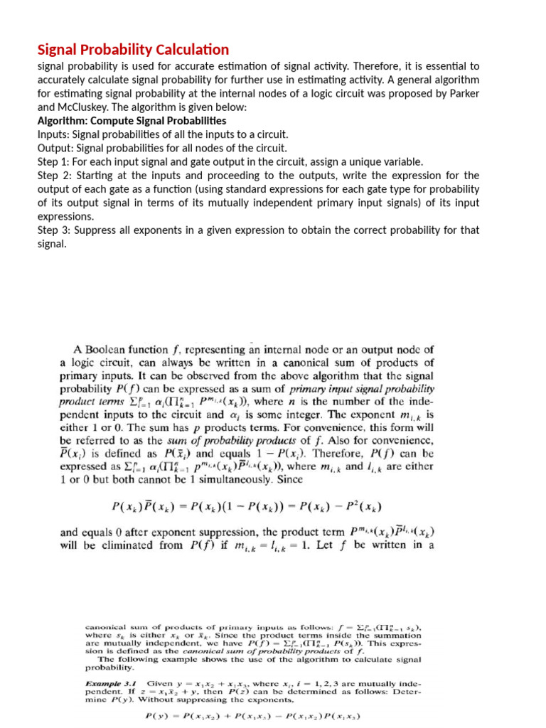 Signal Probability Calculation Algorithm | PDF