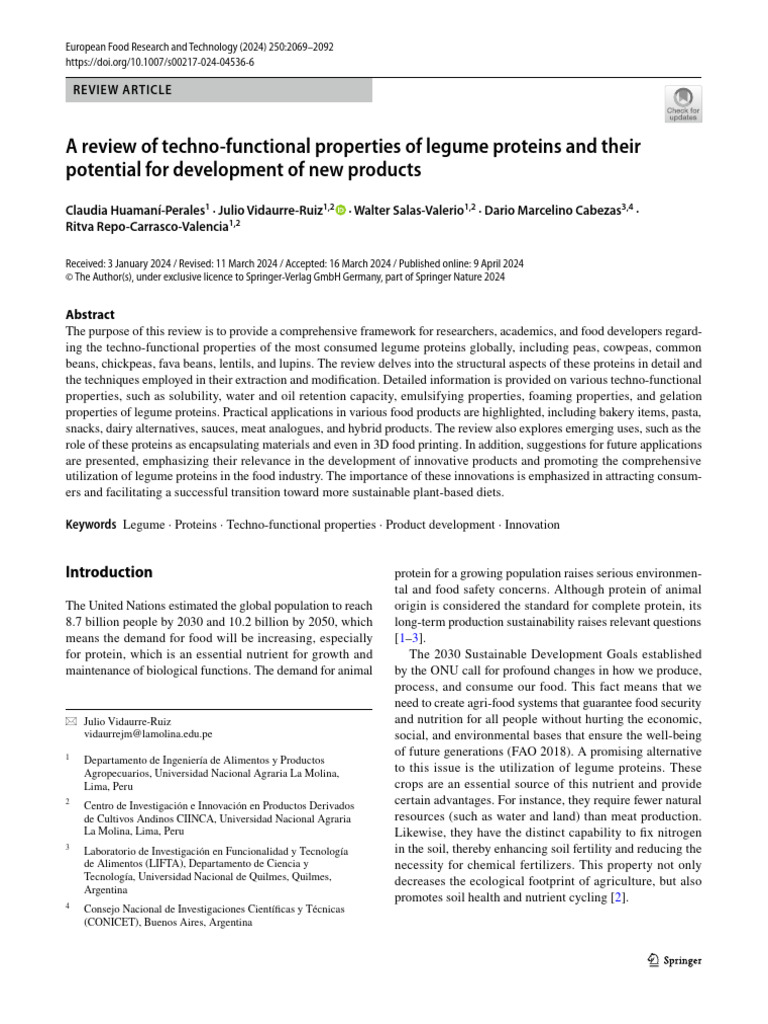 A Review of Techno Functional Properties of Legume Proteins and Their ...