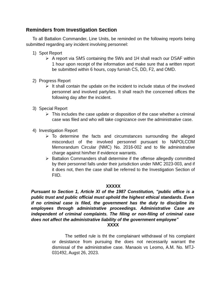 Incident Reporting Guidelines for Commanders | PDF